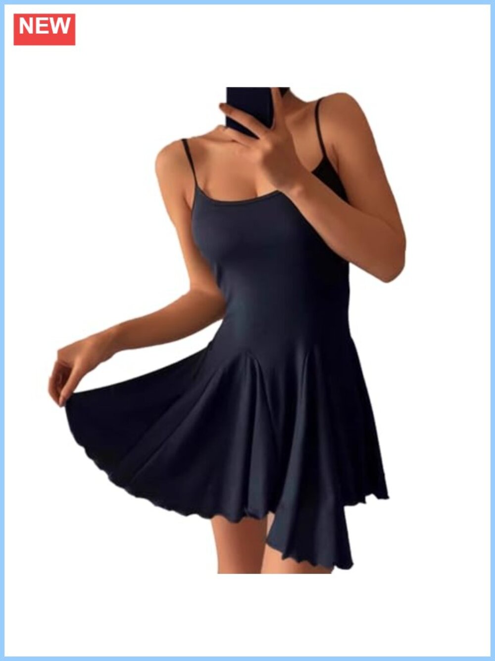 Women's Spaghetti Strap Fit and Flare Mini Dress Stretchy A-Line Cami Skater